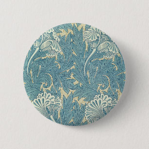 Badge Rond 5 Cm William Morris Classique Tulipe Bleu Floral