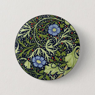Badge Rond 5 Cm William Morris Fleur d'antiquité aux algues marine
