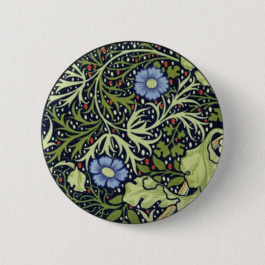 Badge Rond 5 Cm William Morris Fleur d'antiquité aux algues marine (Devant)