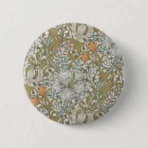 Badge Rond 5 Cm William Morris Golden Lily Blue Gold Classic