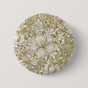 Badge Rond 5 Cm William Morris Jardin de Lys Doré Fleur Classique