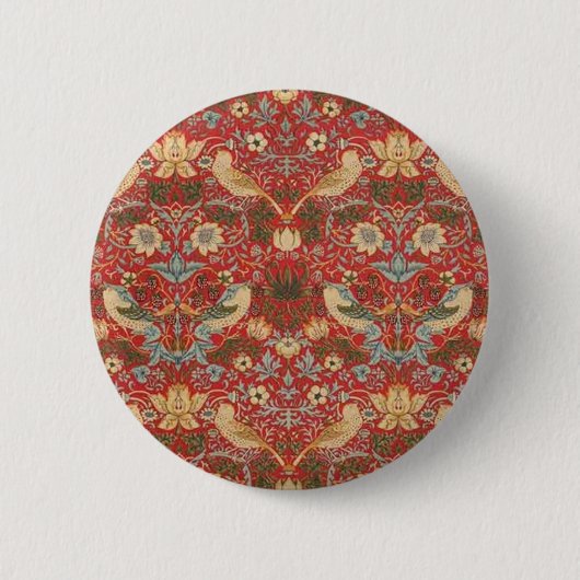 Badge Rond 5 Cm William Morris Red Strawberry Thief (Devant)