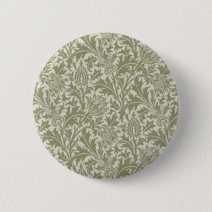 Badge Rond 5 Cm William Morris Thistle Sage Green Motif