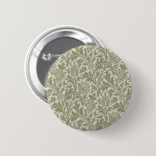 Badge Rond 5 Cm William Morris Thistle Sage Green Motif (Devant & derrière)