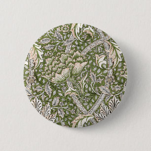 Badge Rond 5 Cm : William Morris Windrush Motif Vert : Vintage