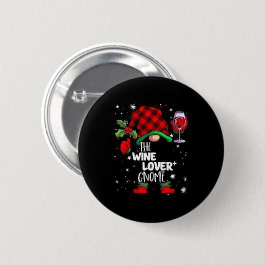 Badge Rond 5 Cm Wine Lover Gnome Red Buffalo Plaid Matching Family (Devant & derrière)
