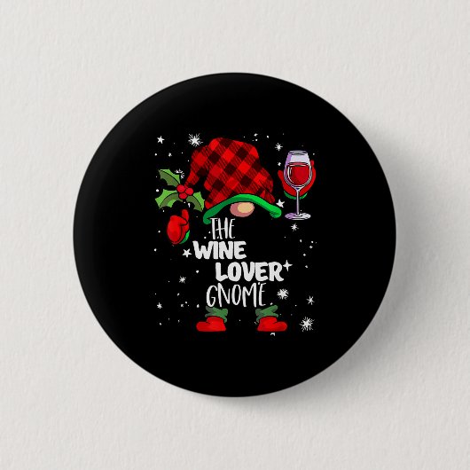 Badge Rond 5 Cm Wine Lover Gnome Red Buffalo Plaid Matching Family (Devant)