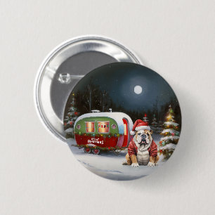 Badge Rond 5 Cm Winter Bulldog Caravan Christmas Adventure