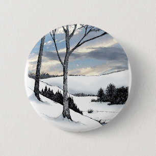 Badge Rond 5 Cm Winter Hillside