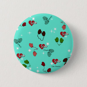Badge Rond 5 Cm Winter Love Mittens et Snowflake Motif