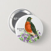 Badge Rond 5 Cm Wisconsin Souvenir Américain Robin Violets violets (Devant & derrière)