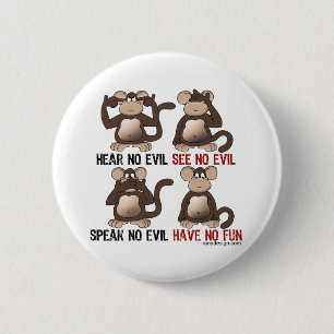 Badge Rond 5 Cm Wise Monkeys Humour