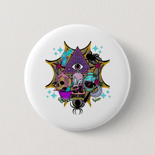 Badge Rond 5 Cm Witchy Vibes and Spiders (Devant)