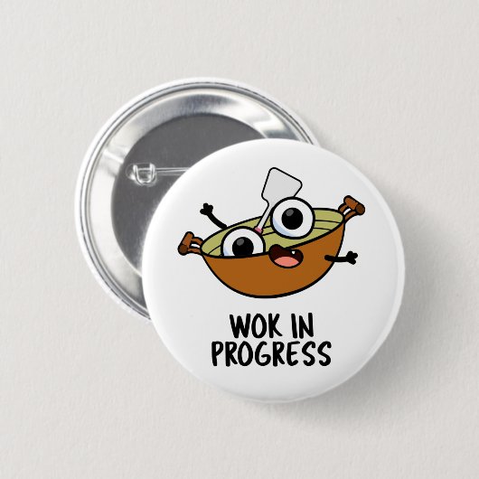 Badge Rond 5 Cm Wok En Cours Funky Cuisine Pun (Devant & derrière)