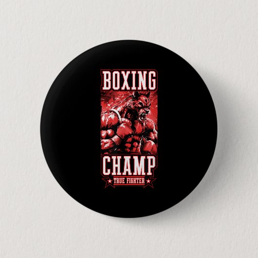 Badge Rond 5 Cm Wolf Boxing Champ _ Boxer Fighter Motivation  (Devant)