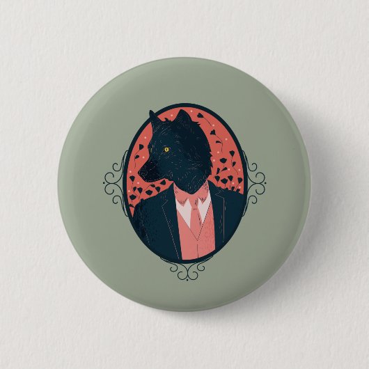 Badge Rond 5 Cm Wolf dans les vêtements humains (Devant)