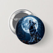 Badge Rond 5 Cm Wolf Howling à la Lune (Devant & derrière)