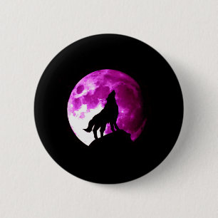 Badge Rond 5 Cm Wolf Howling à Moon