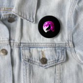 Badge Rond 5 Cm Wolf Howling à Moon (En situation)