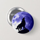 Badge Rond 5 Cm Wolf Howling à Moon (Devant & derrière)