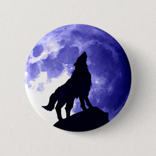 Badge Rond 5 Cm Wolf Howling à Moon