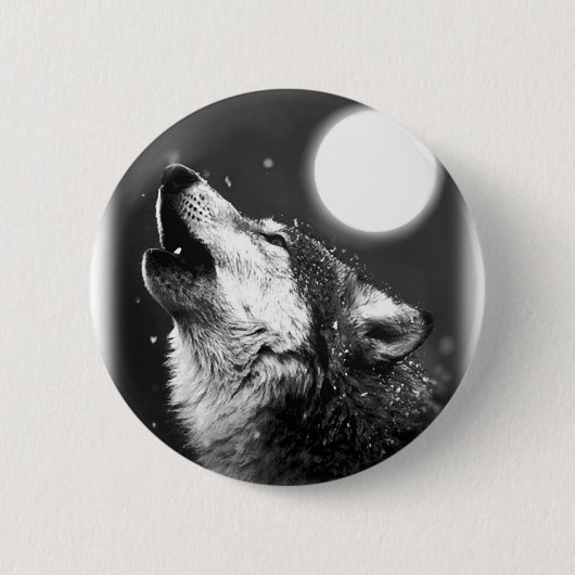 Badge Rond 5 Cm Wolf Howling à Moon (Devant)