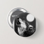 Badge Rond 5 Cm Wolf Howling à Moon (Devant & derrière)