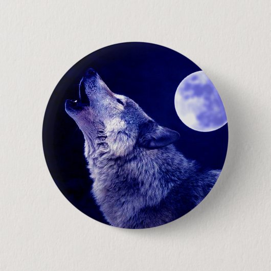 Badge Rond 5 Cm Wolf Howling à Moon (Devant)