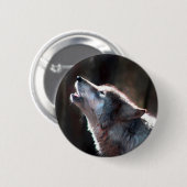Badge Rond 5 Cm Wolf Howling Loup solitaire (Devant & derrière)