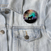 Badge Rond 5 Cm Wolf hurle à l'univers (En situation)