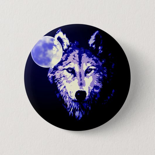 Badge Rond 5 Cm Wolf & Lune noir nuit Collage (Devant)