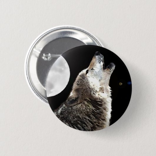 Badge Rond 5 Cm Wolf & Moon (Devant & derrière)