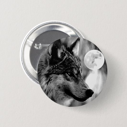 Badge Rond 5 Cm Wolf & Moon (Devant & derrière)