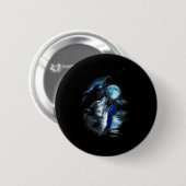 Badge Rond 5 Cm Wolf Moon Lake Wolf Howling Pleine lune Wolf Graph (Devant & derrière)