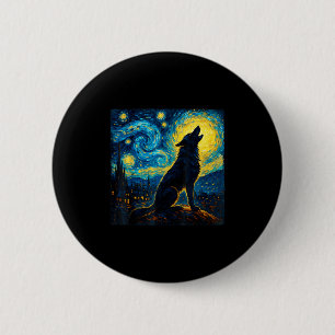 Badge Rond 5 Cm Wolf Starry Night HowHowling Lune Dons Drôle Pour