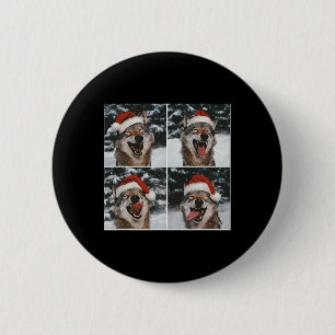 Badge Rond 5 Cm Wolf Winter Photographie Conservation Wolf Christm