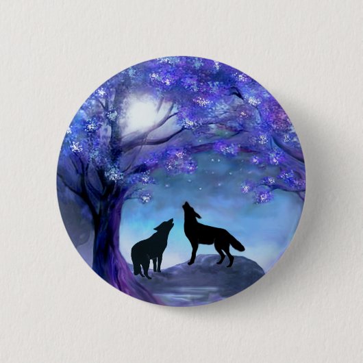 Badge Rond 5 Cm Wolf Wolf Wildlife Animals Bouton bleu (Devant)