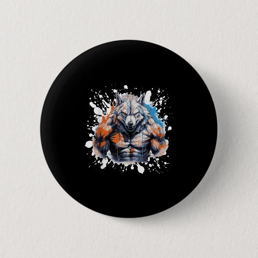 Badge Rond 5 Cm Wolf Workout Gym Fighter Bodybuilder (Devant)