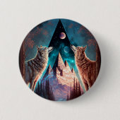 Badge Rond 5 Cm Wolves Mountain Visionary Imaginaire Art (Devant)
