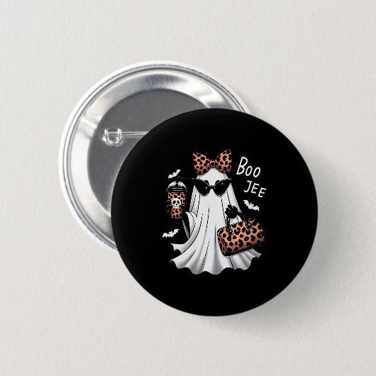 Badge Rond 5 Cm Womens Coquette Leopard Ghost Coffee Boo-jee Hallo (Devant & derrière)