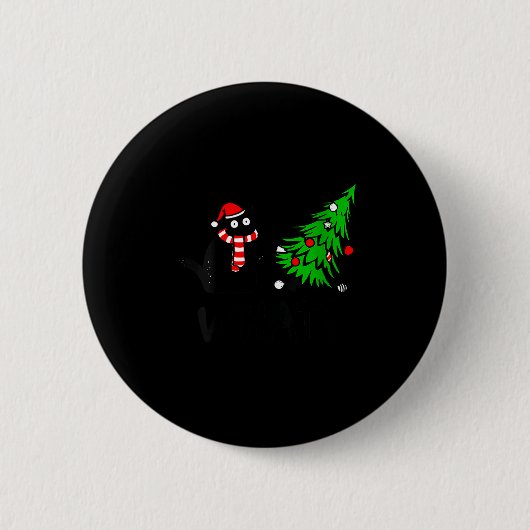 Badge Rond 5 Cm Womens Funny Black Cat Gift Pushing Christmas Tree (Devant)