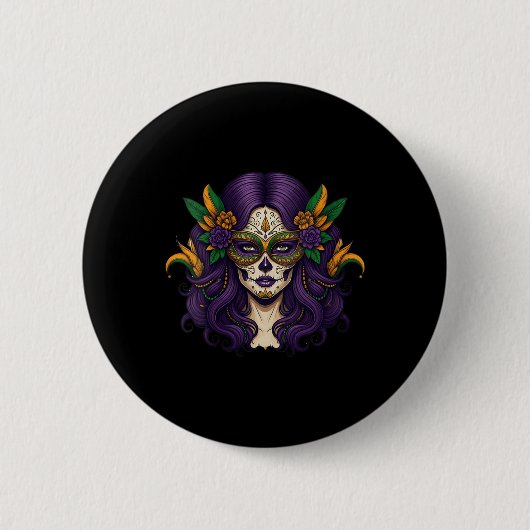 Badge Rond 5 Cm Womens Mardi Gras Costume Women Sugar Skull Carniv (Devant)