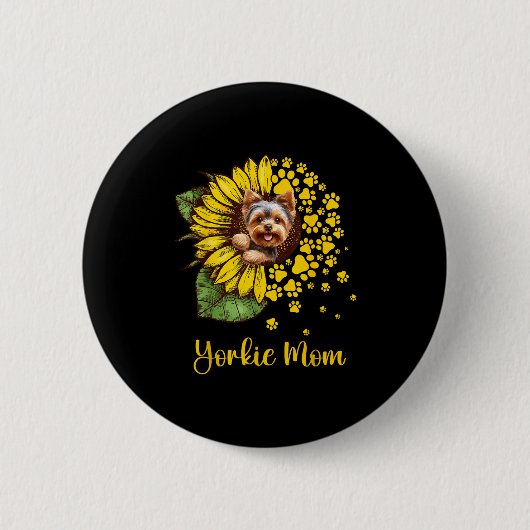 Badge Rond 5 Cm Womens Sunflower Yorkie Mom Dog Lover (Devant)
