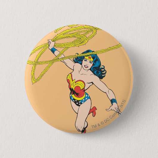 Badge Rond 5 Cm Wonder Woman tient Lasso 2 (Devant)