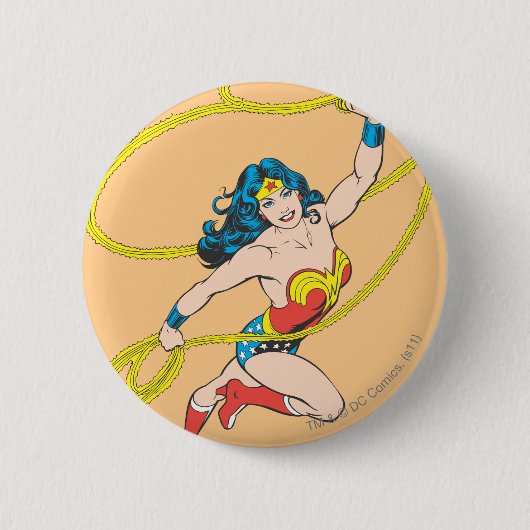 Badge Rond 5 Cm Wonder Woman tient Lasso 3 (Devant)