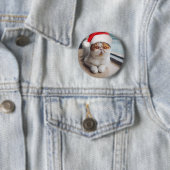 Badge Rond 5 Cm Wonderful persian cat with Santa Claus (En situation)
