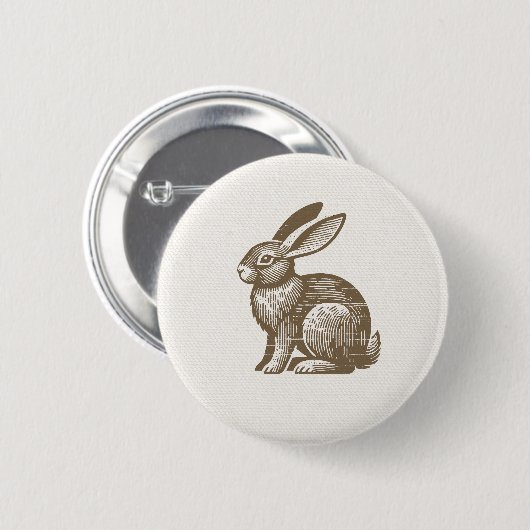 Badge Rond 5 Cm Woodcut Rabbit Button (Devant & derrière)