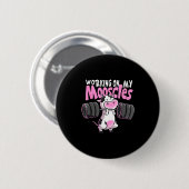 Badge Rond 5 Cm Working On My Mooscles Funny Gym Cow Weightlifting (Devant & derrière)