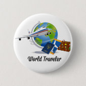 Badge Rond 5 Cm World Traveller, emballé et prêt à partir, (Devant)