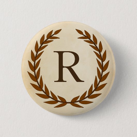 Badge Rond 5 Cm Wreath Laurel sur le monogramme de parchemin (Devant)